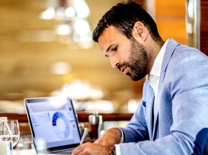 A person working at a laptop