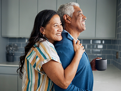 happy couple in kitchen